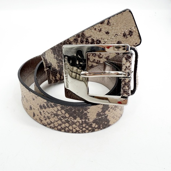 Michael Kors Accessories - Michael Kors Metallic Animal Print Leather Belt with Silver Buckle, Size Large